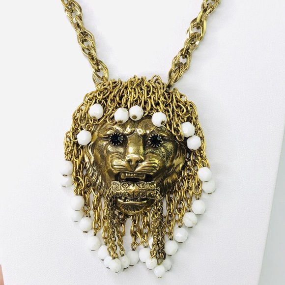 Majestic Gold and White Lion Necklace - Picture 2 of 10